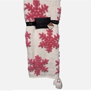 NEW Rachel Zoe White Pink Tufted Snowflake Throw Blanket Tassels Boho Christmas